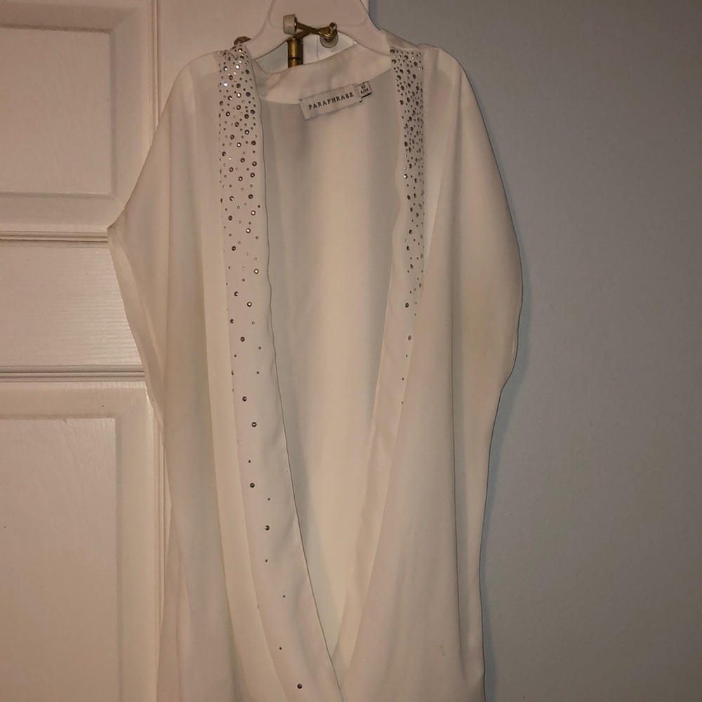Plunging neck sheer white blouse